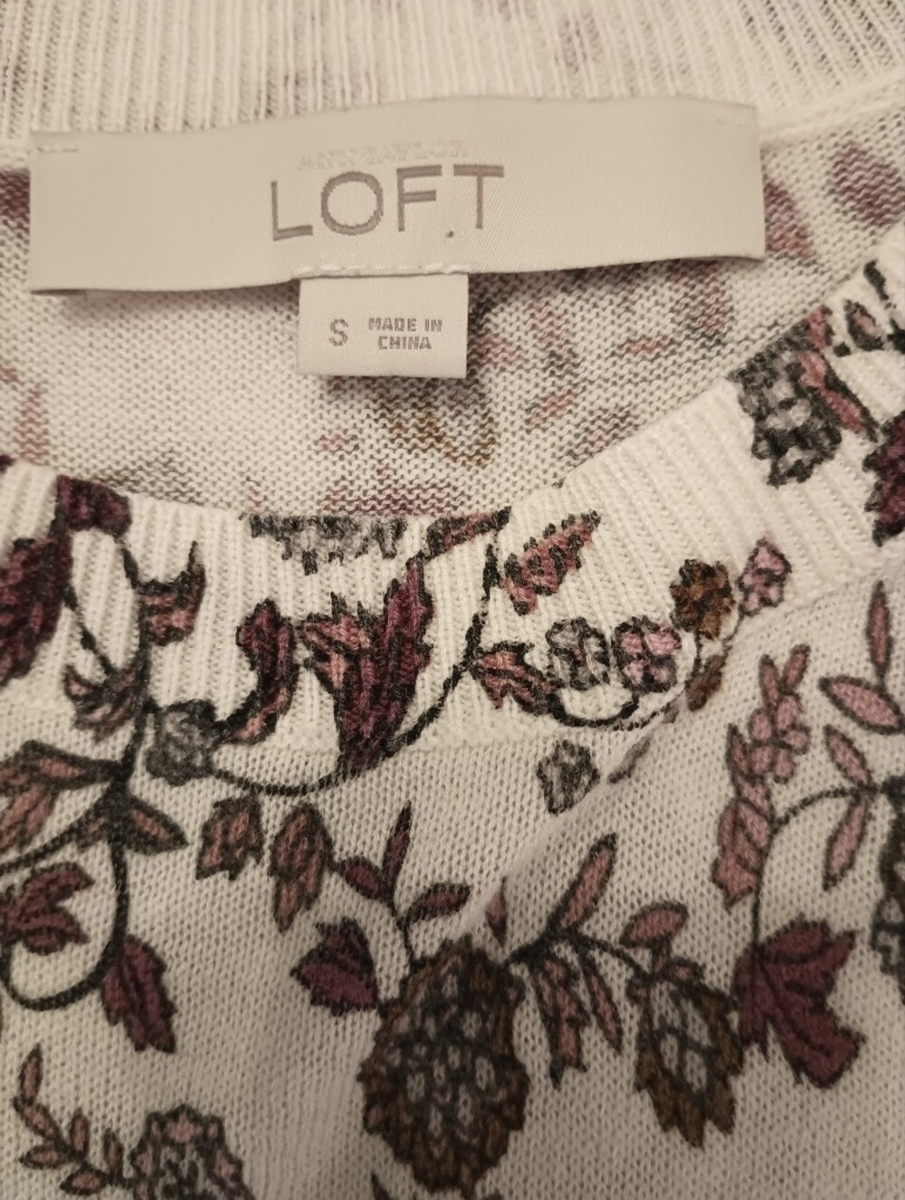 Loft Lightweight Floral Long-Sleeve Crewneck Sweater Top Silk Blend S - Picture 2 of 6